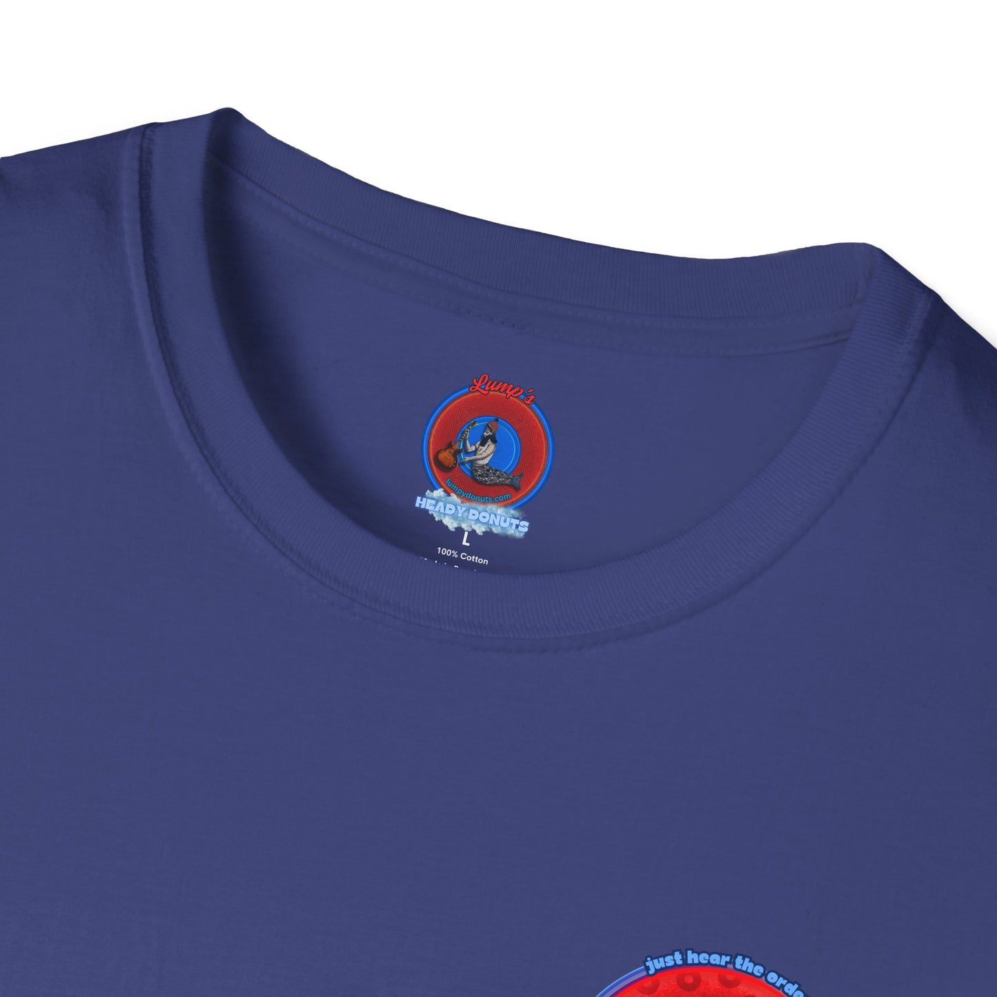 Classic Donut Tee - Unisex Soft-Style - "The Skipper's Donut" - red/blue paradoxical widemouthed donut