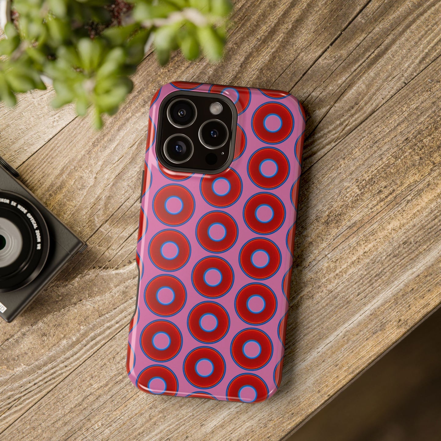 Magnetic Tough Donut Case - red vivid donut print w/pink background