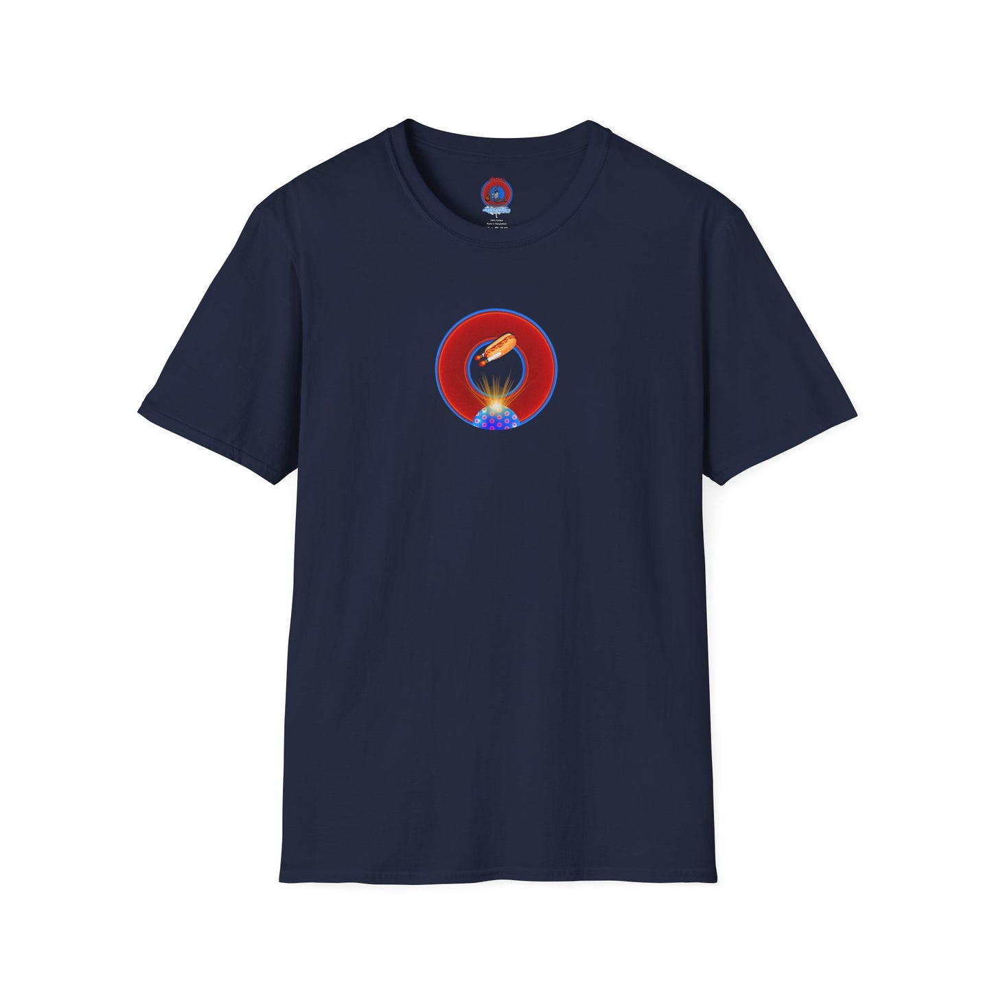 Classic Donut Tee - Unisex Soft-Style - "Viva Las Vegas Donut" -  vivid red donut w/raw dogger - variant 3