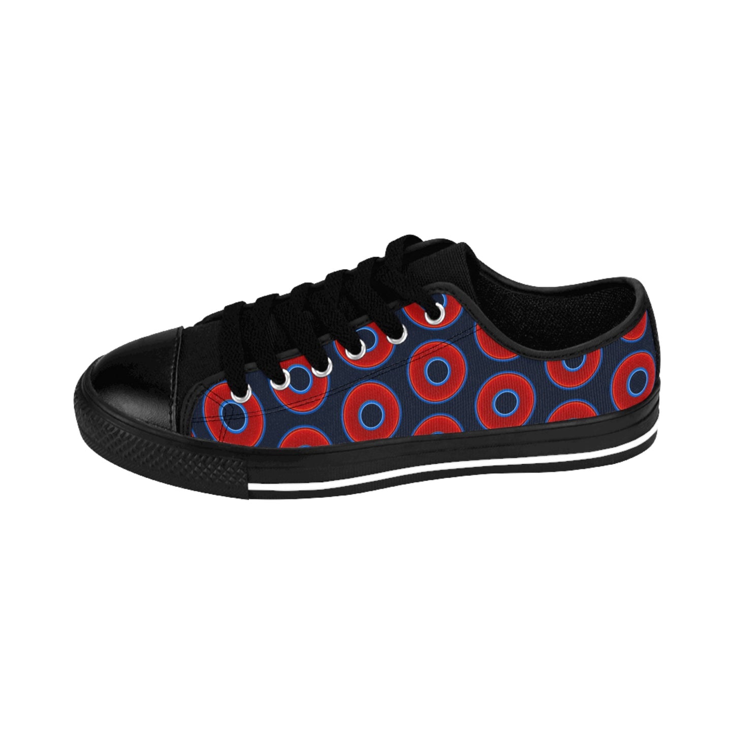 Men's Cushiony Convectors - Low Top - large red vivid donut print w/midnight teal blue elite background