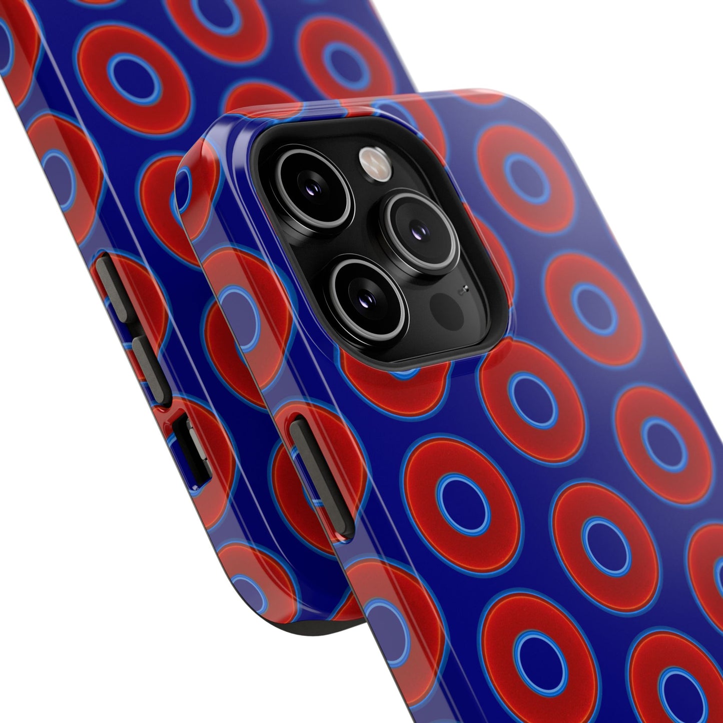 Impact-Resistant Lumpy Donut Case - red vivid donut print w/vivid navy background