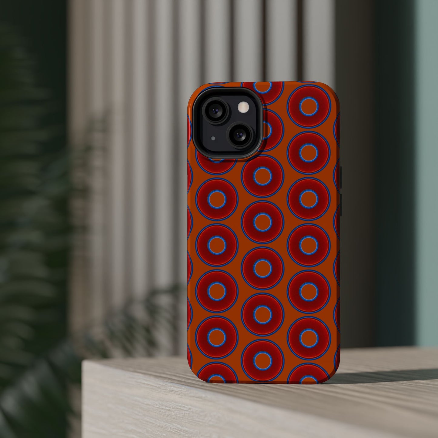 Magnetic Tough Donut Case - red vivid donut print w/dark orange background