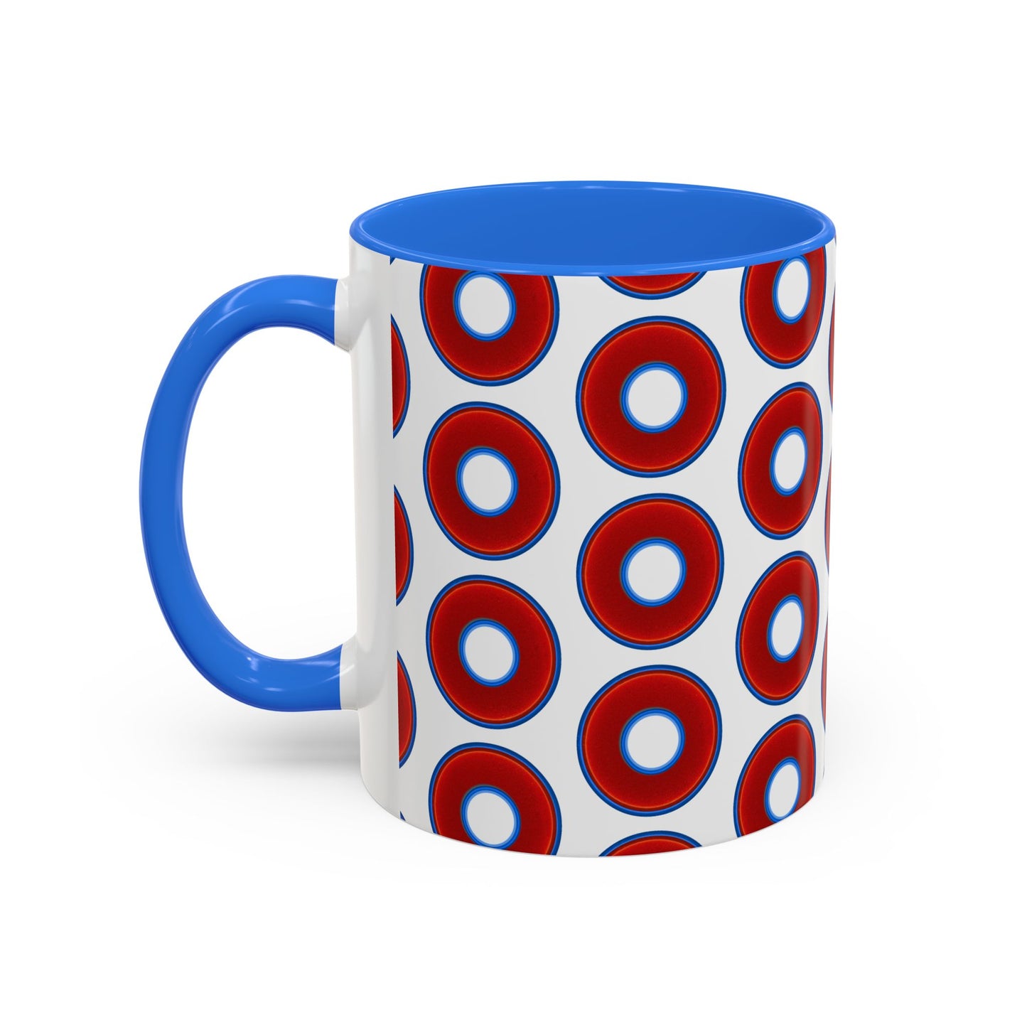 Lump's Grumpy Coffee Mug - vivid red donuts w/white background