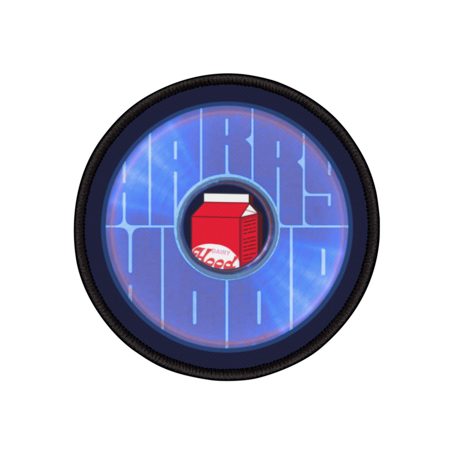 Iron-On Donut Patch - "Harry Preferred Donut  Patch" - vivid blue/violet word donut - variant 3