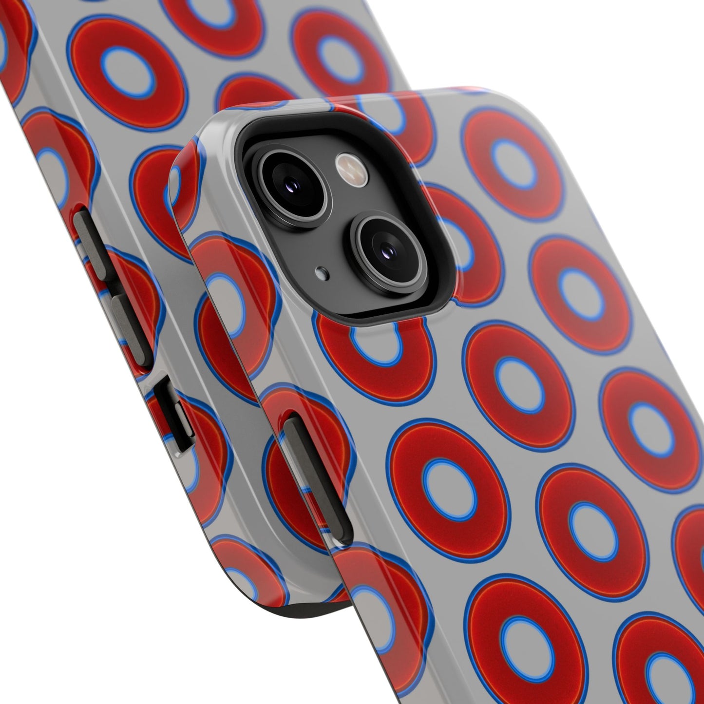 Impact-Resistant Lumpy Donut Case - red vivid donut print w/light gray background