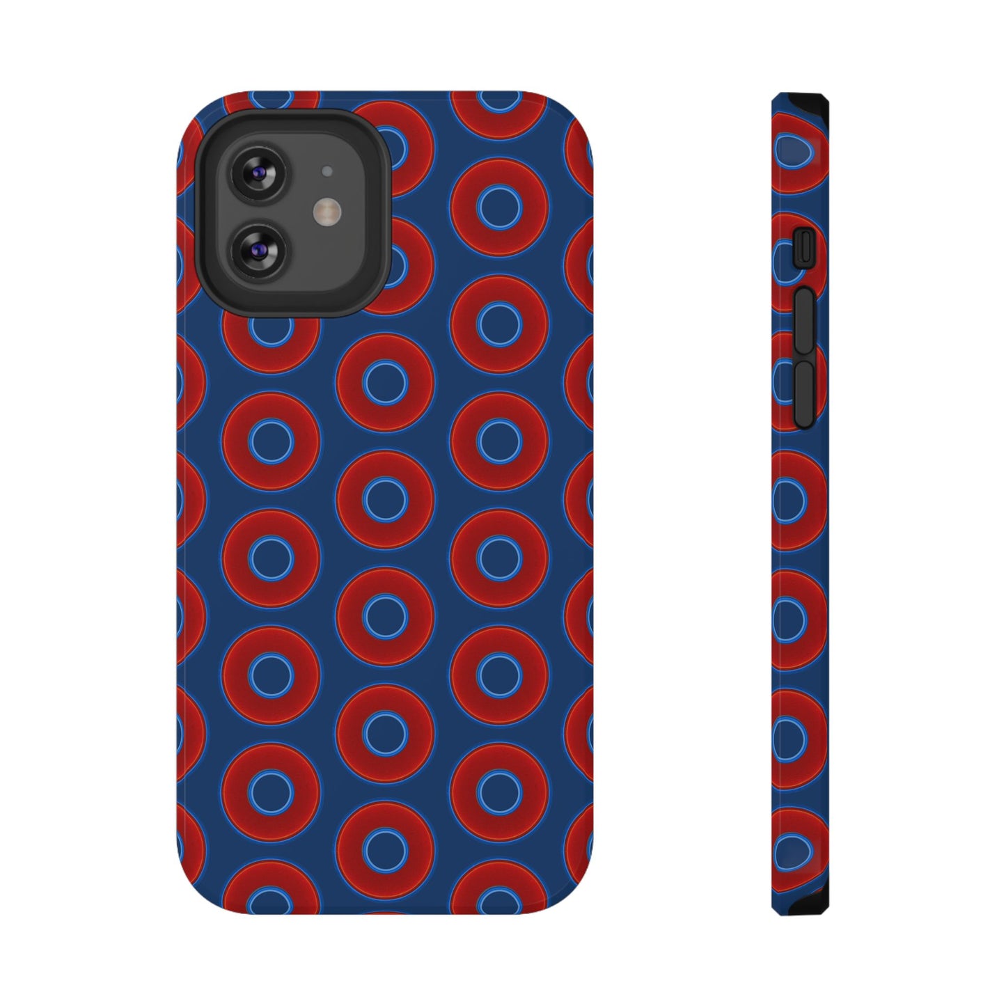 Impact-Resistant Lumpy Donut Case - red vivid donut print w/Atlantic navy blue background