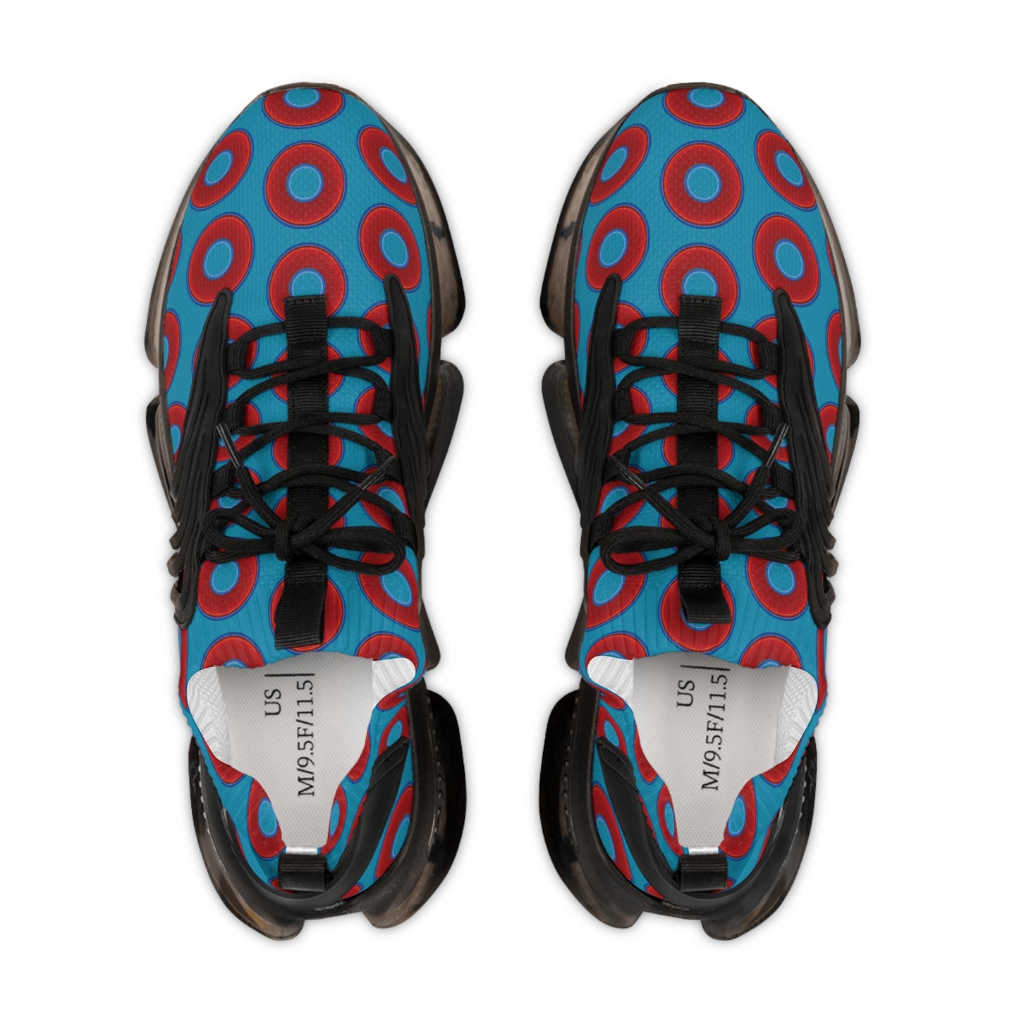 Donut Kicks - red vivid donut print w/aquamarine blue background