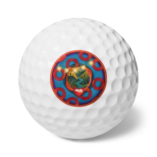 Lumpy Donut Golf Balls - 6-pack - "MORE Donut Golf Balls Please" - rustic blue/red paradox donut - variant 2