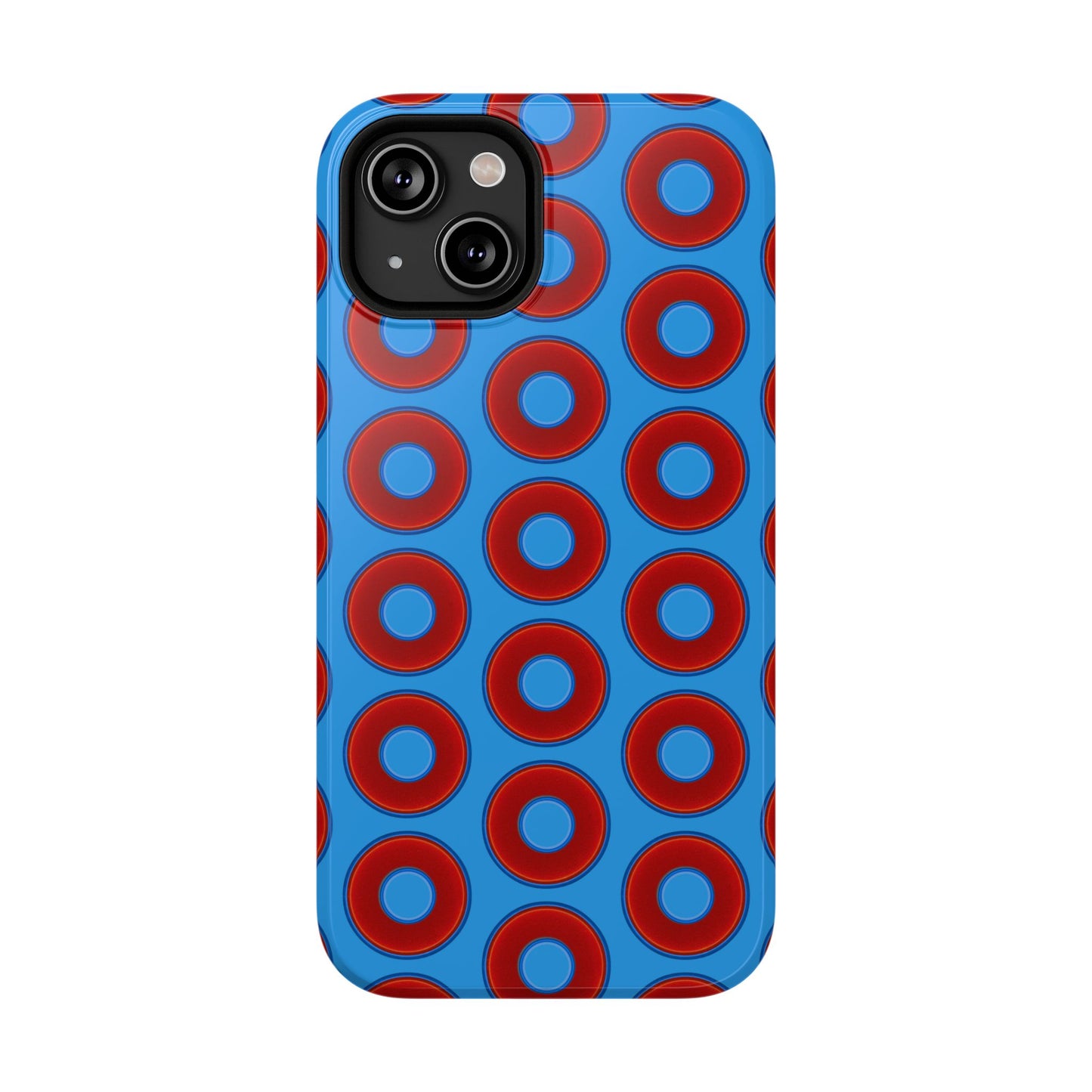 Impact-Resistant Lumpy Donut Case - red vivid donut print w/sky royal blue background