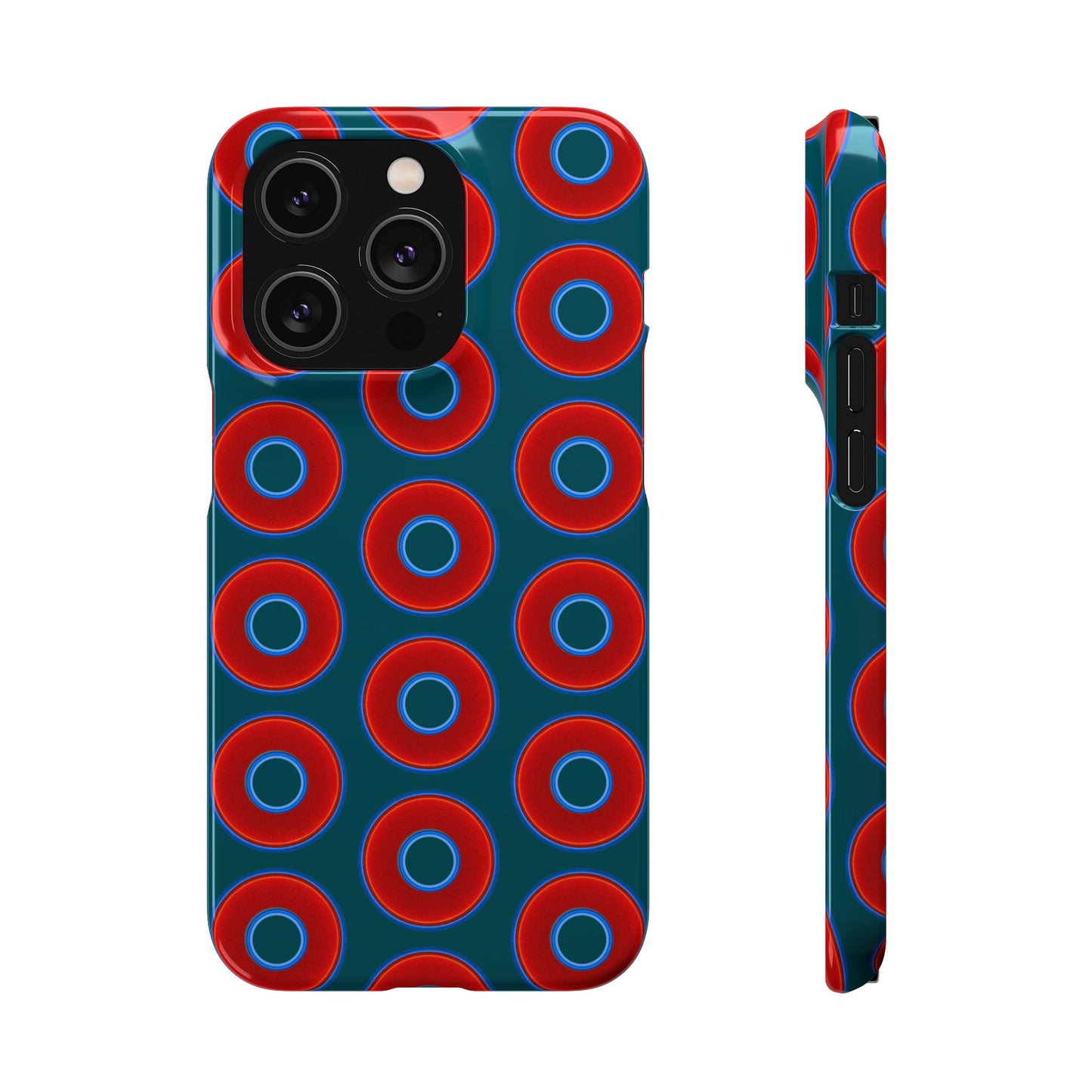 Lumpy Donut Snap Case - red vivid donut print w/midnight teal green background