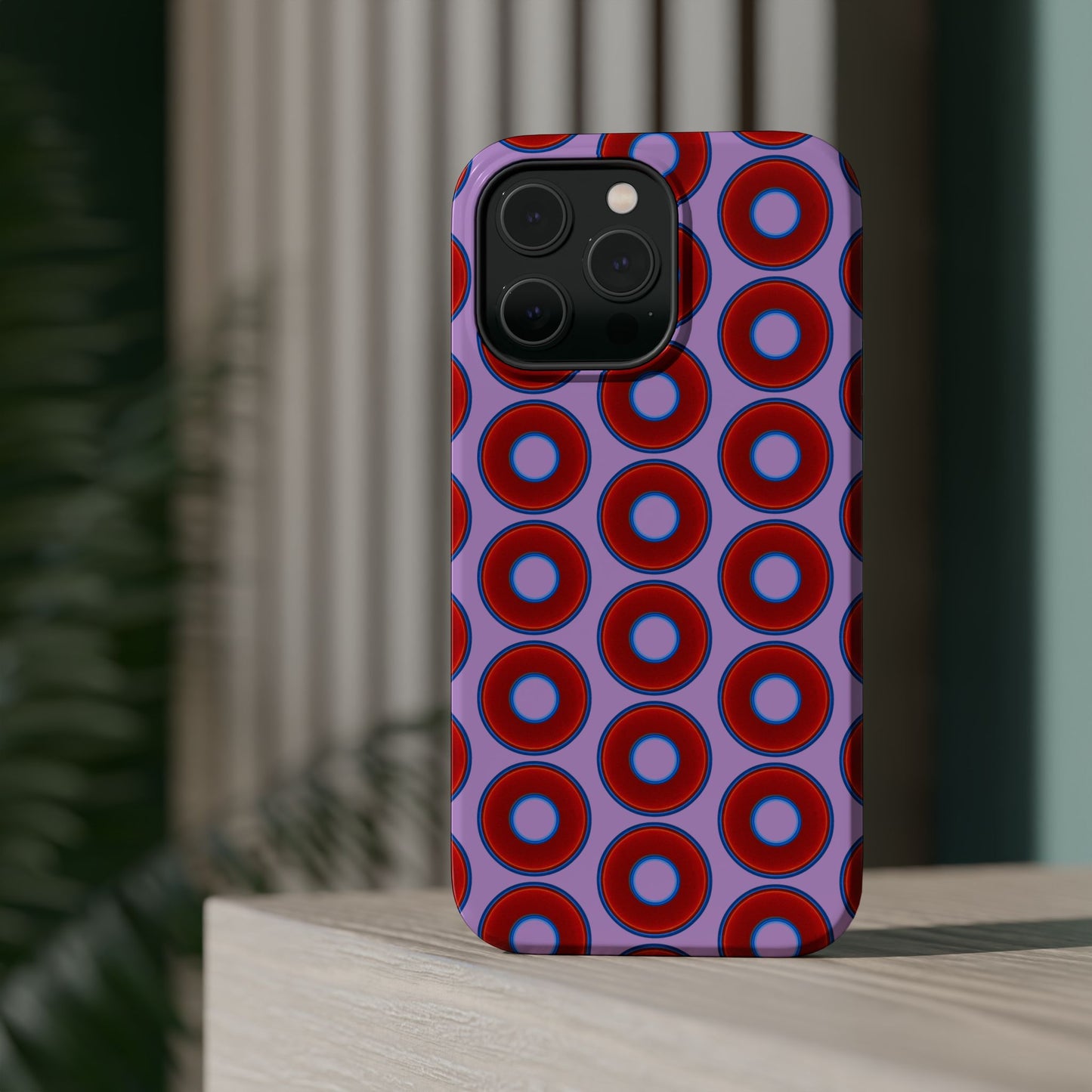 Magnetic Tough Donut Case - red vivid donut print w/wisteria purple background