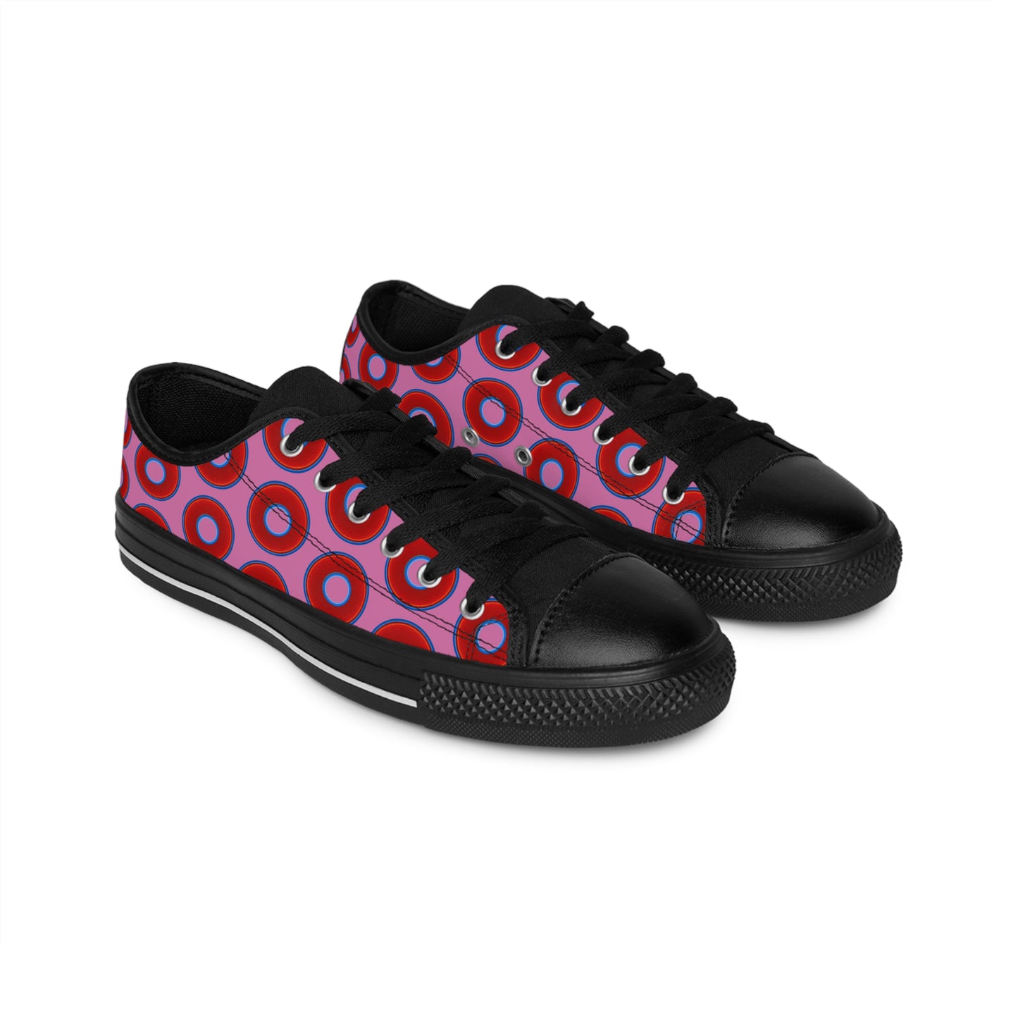 Women's Cushiony Convectors - Low Top - large red vivid donut print w/pink background