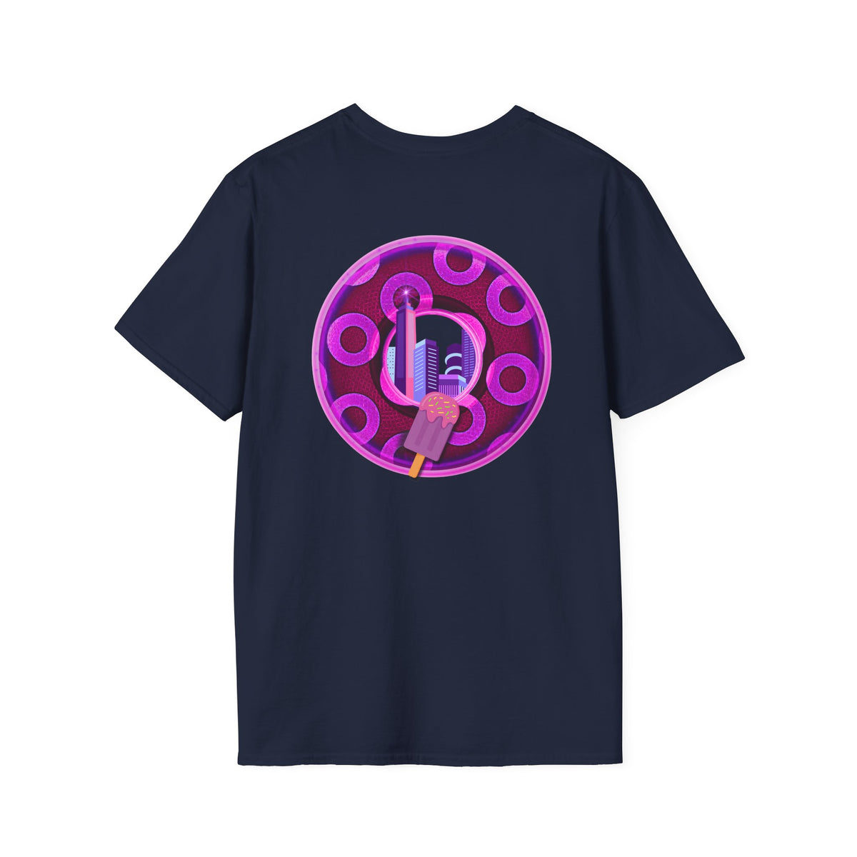 Classic Donut Tee - Unisex Soft-Style - "It's Ice Cream Popsicles - YEMSG Donut" - purple/magenta paradox donut - variant 2