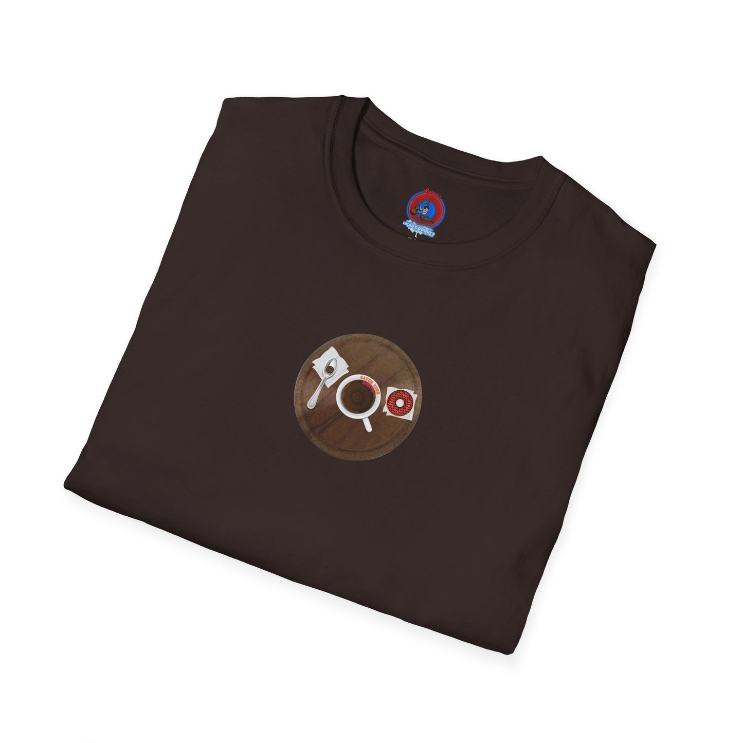 Coffee Traders Tee - Unisex Soft-Style - "Columbia House CDs " - paradoxical donut - variant 1 - coffee front/logo back