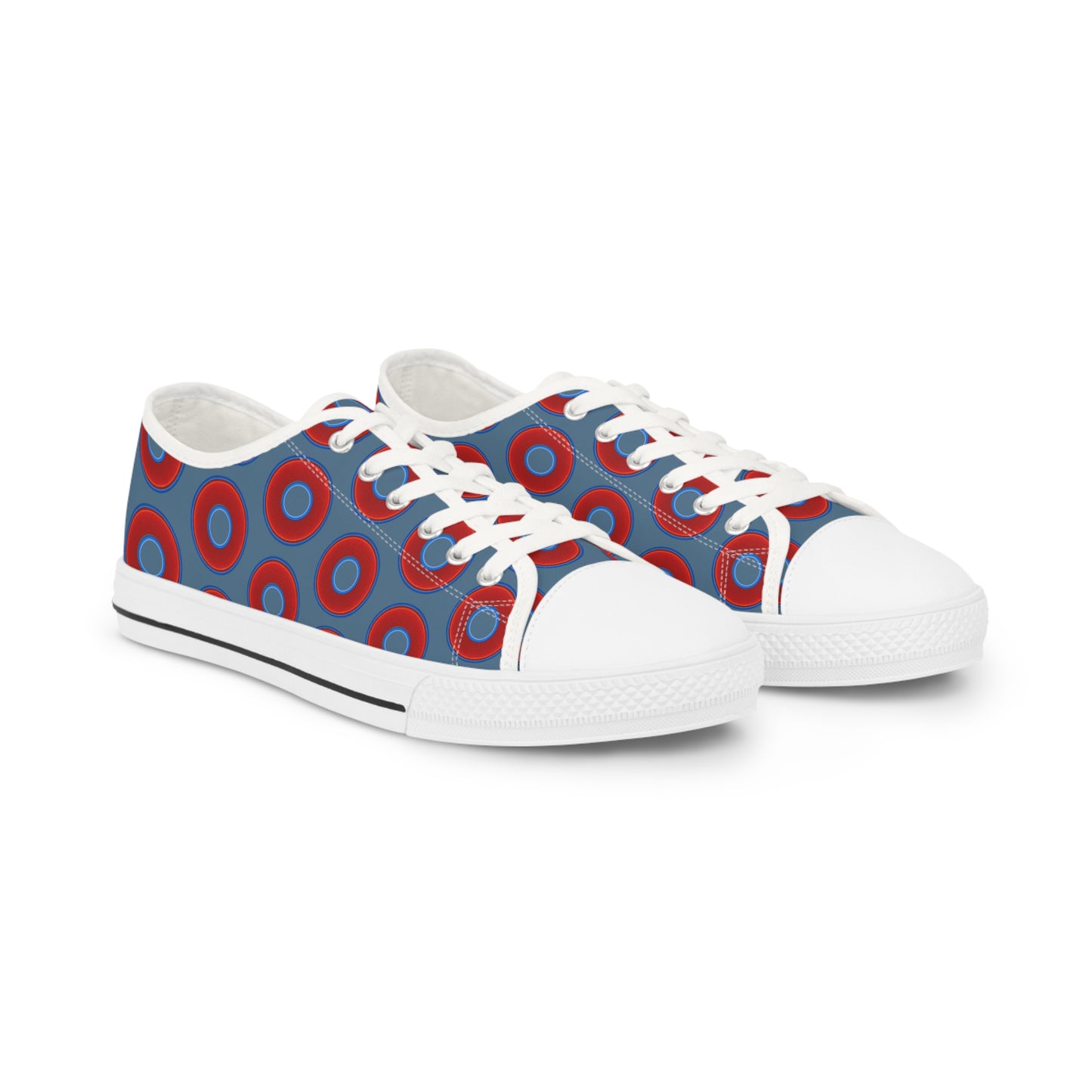Men's - Low Top Chuck Taylors - large vivid red donut print w/steel blue background