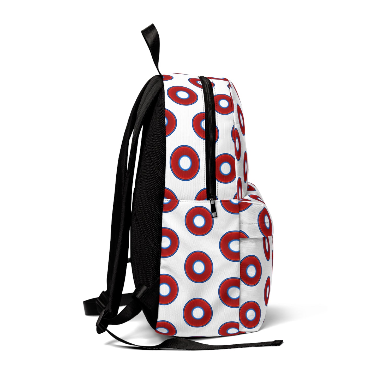 Donut Backpack - red vivid donuts w/white background