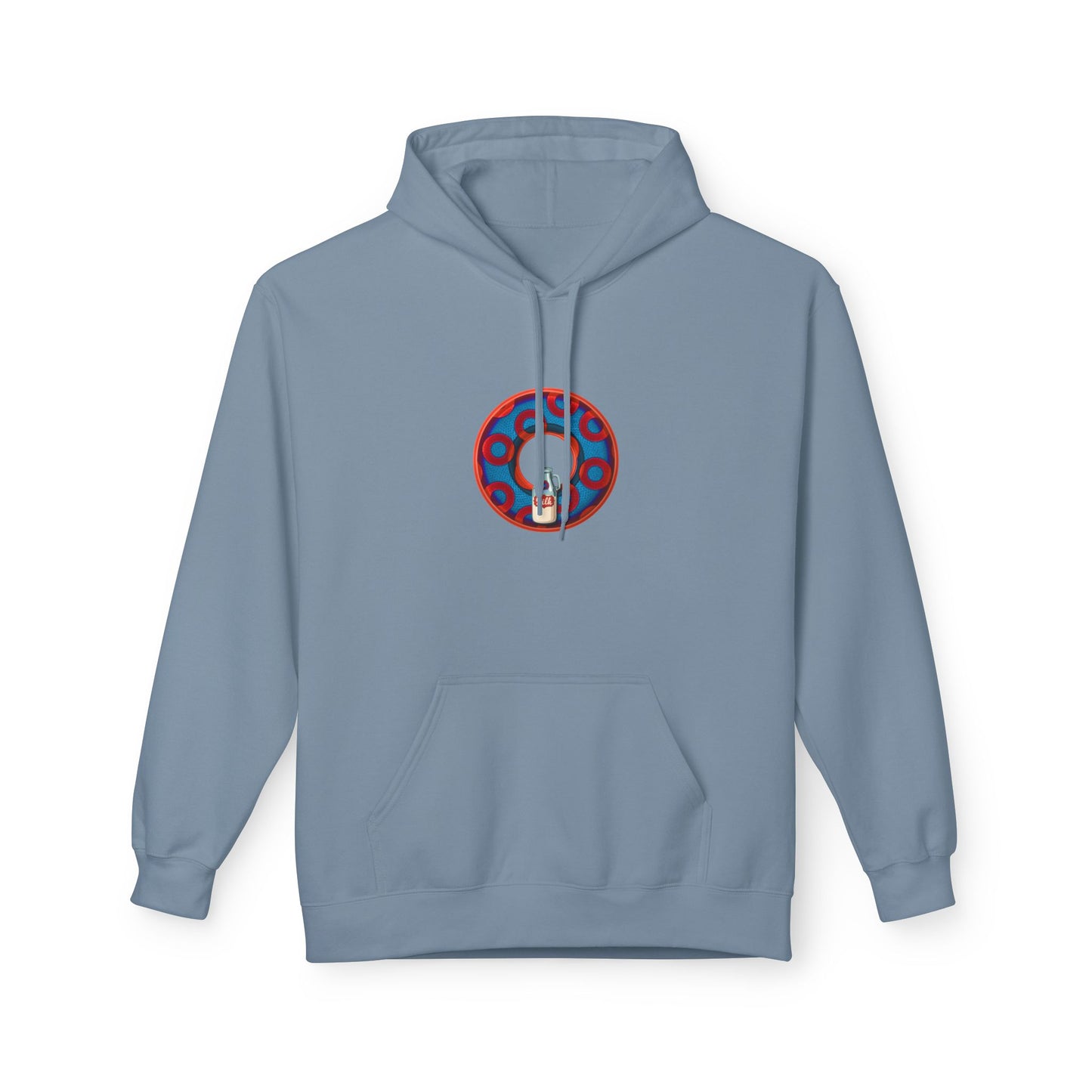 Fleece Harry Hoodies [Midweight Soft-style] - "Wooked Cream Dairy - YEMSG Donut" - blue/red rustic paradox donut - variant 1