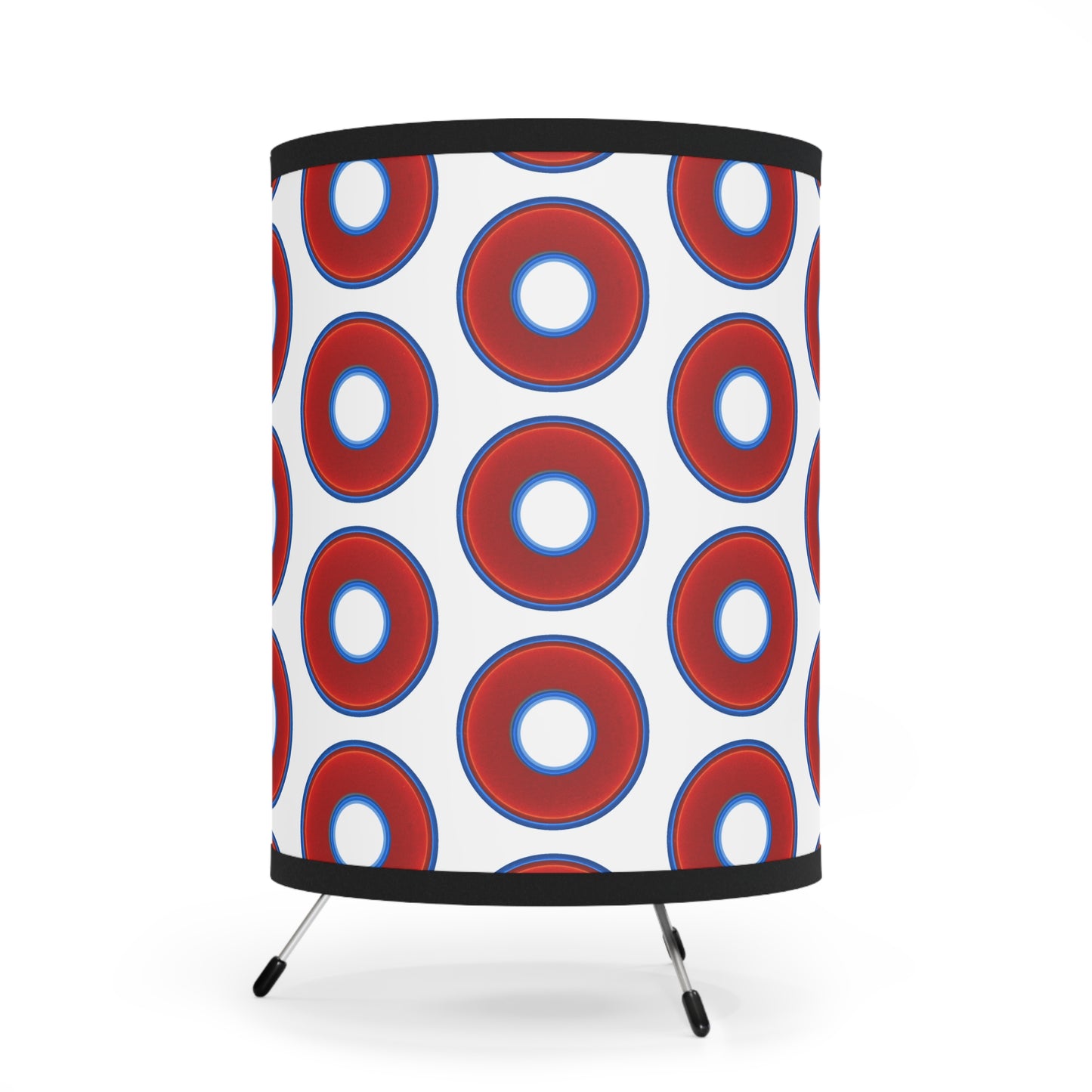 Lumpy Tripod Donut Lamp - vivid red donuts w/white background