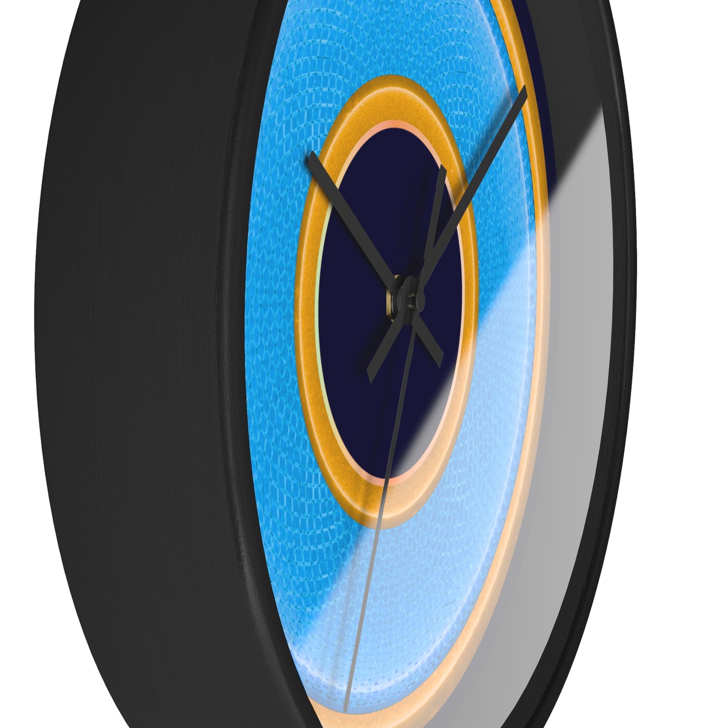 Lumpy Wall Clock - light blue rustic donut w/yellow edging - variant 7 w/midnight blue background