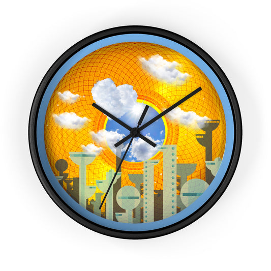 Lumpy Wall Clock - "The Golden Age of Donuts" - gold symmetrical donut w/light blue background