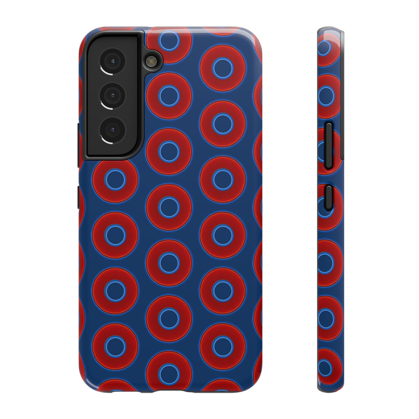 Impact-Resistant Lumpy Donut Case - red vivid donut print w/Atlantic navy blue background