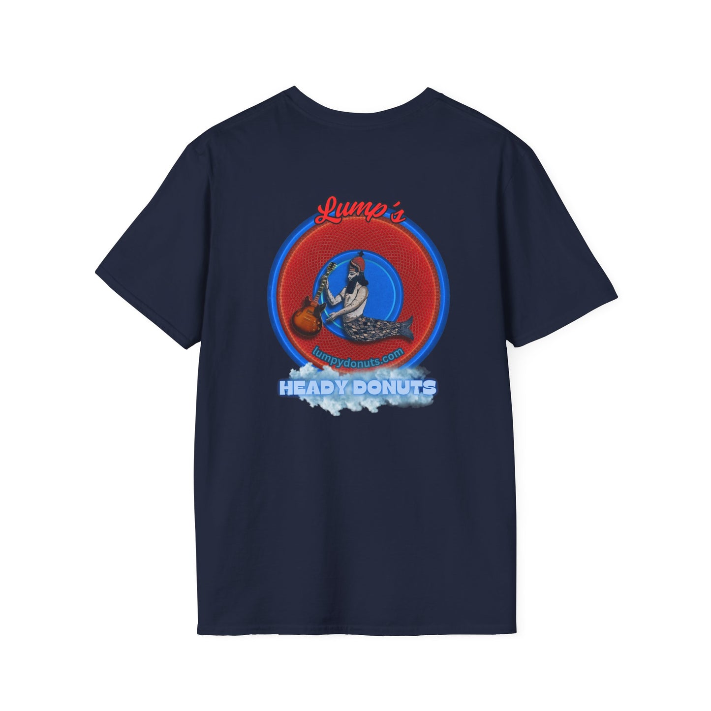 Classic Donut Tee - Unisex Soft-Style - "Lump's Heady Donuts Logo" - series 1.0  - red/blue rustic donut