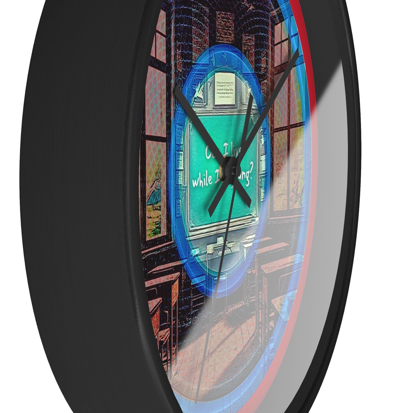 Lumpy Wall Clock - "The Torturous Donut Clock" - rustic blue/red pic donut w/dark red background