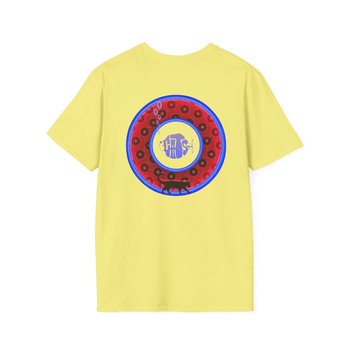 Classic Donut Tee - Unisex Soft-Style - "Cats: The Donut" - paradoxical red/blue widemouthed donut - variant 3