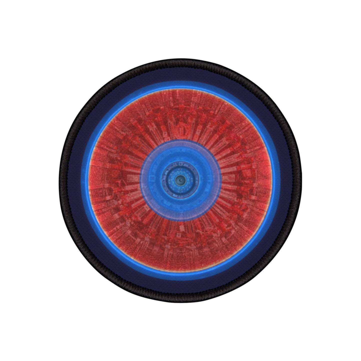 Iron-On Donut Patch - "Graphic Translation Donut Patch" - vivid red/blue tube donut - variant 1