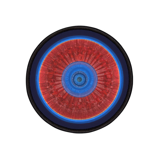 Iron-On Donut Patch - "Graphic Translation Donut Patch" - vivid red/blue tube donut - variant 1