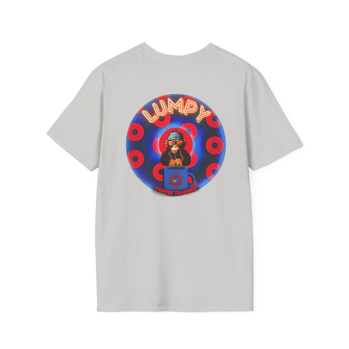 Coffee Traders Tee - Unisex Soft-Style - "Tasty Coffee" - paradoxical donut/rustic red donut - variant 1 - tasty front/logo back