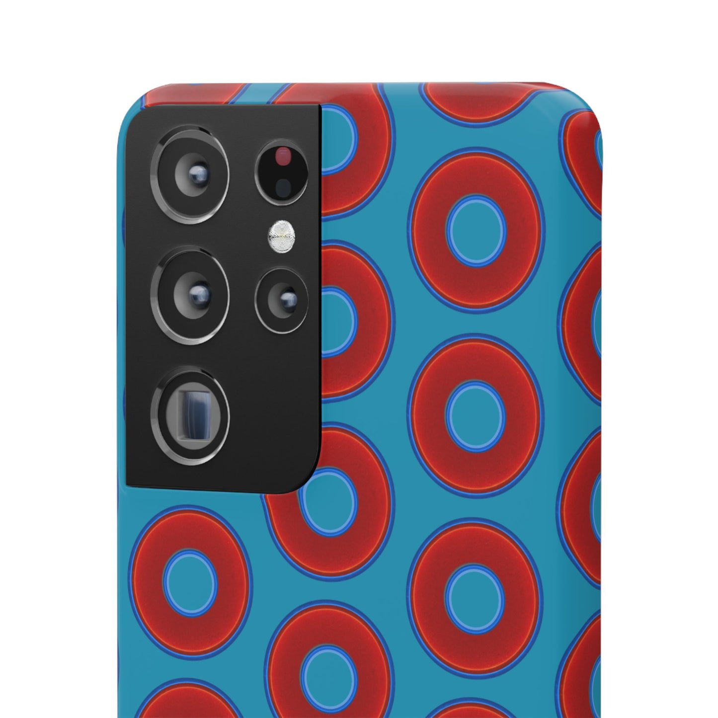 Lumpy Donut Snap Case - red vivid donut print w/aquamarine blue background