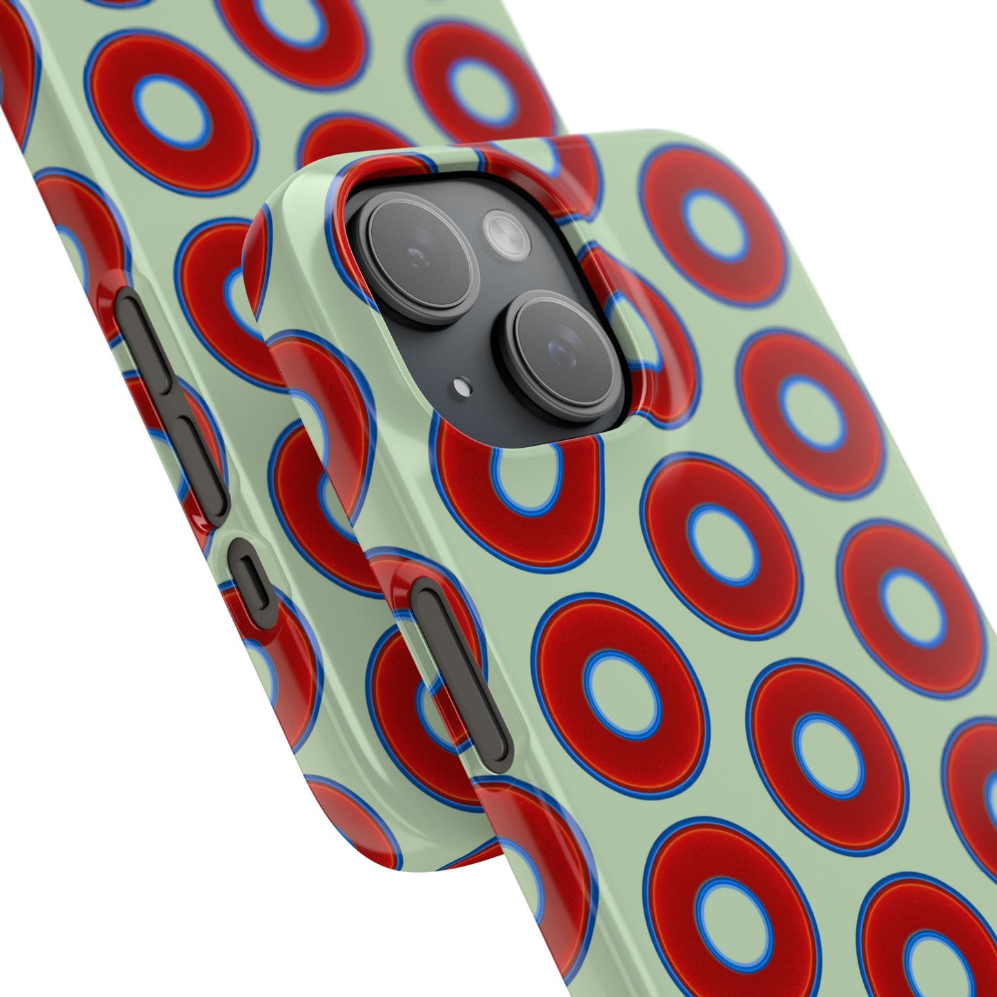 Lumpy Donut Snap Case - red vivid donut print w/seafoam green background