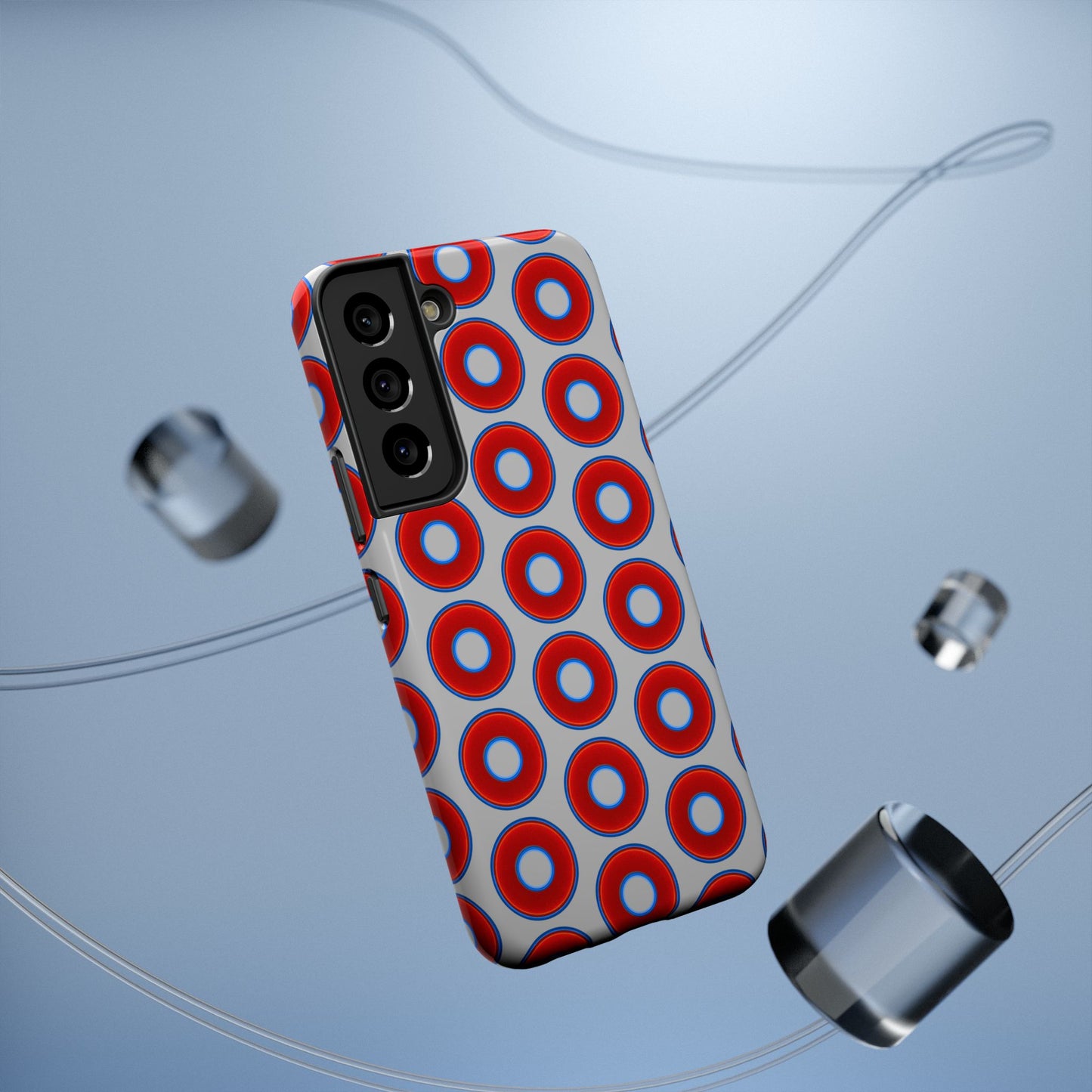 Impact-Resistant Lumpy Donut Case - red vivid donut print w/light gray background