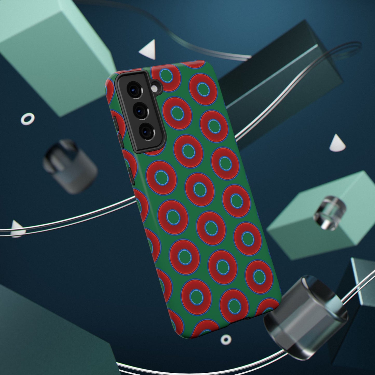 Impact-Resistant Lumpy Donut Case - red vivid donut print w/green background