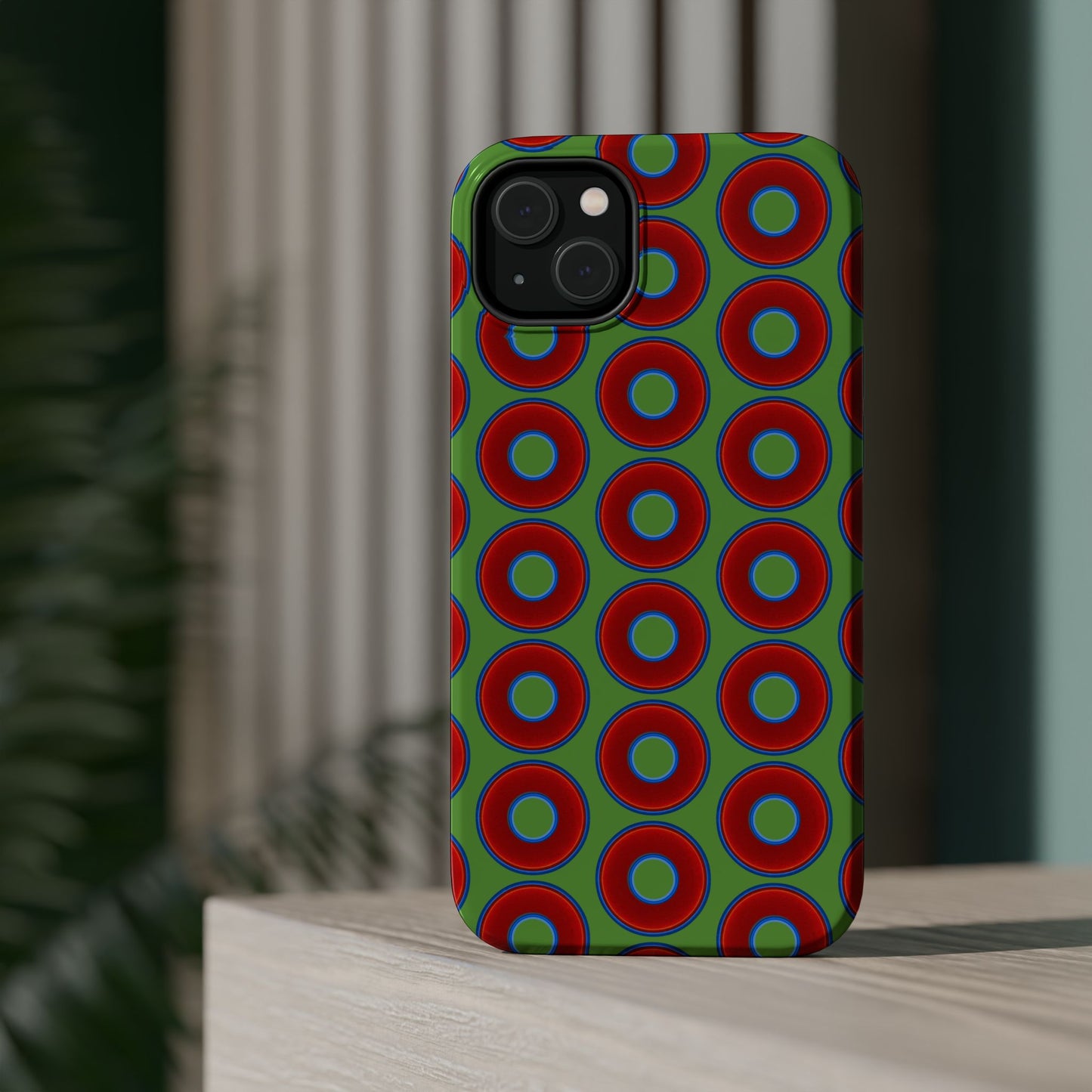 Magnetic Tough Donut Case - red vivid donut print w/light green background