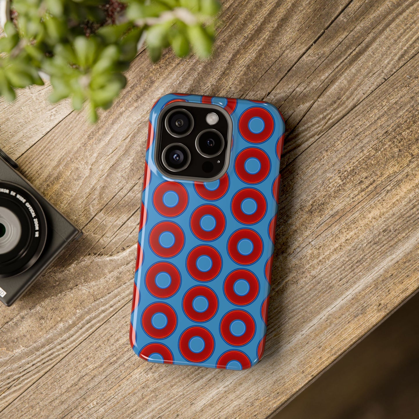 Copy of Magnetic Tough Donut Case - red vivid donut print w/light steel blue background