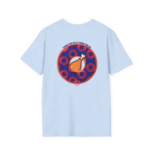 Classic Donut Tee - Unisex Soft-Style - "Turducken Donut Madness" - blue/red rustic paradox donut - holiday edition