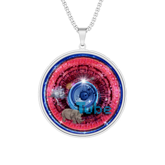 Lump's Heady Donut Necklace - 1" x 1" Stainless Steel Pendant - "Rhinos Do Run From Thunder Pendants" - red tube cartoon donut - variant 1