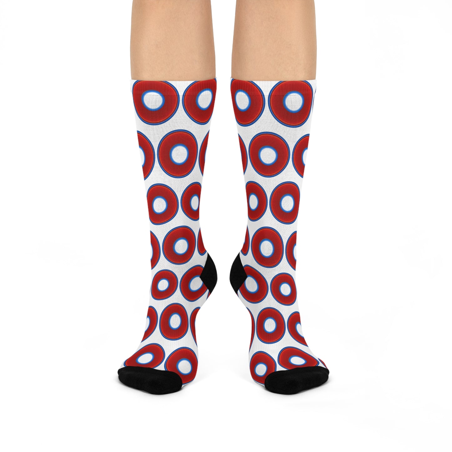Lumpy Sox - cushioned crew - vivid red donut print w/white background