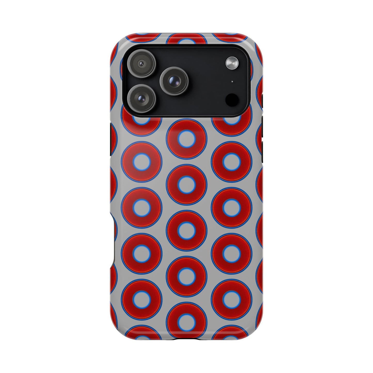 Impact-Resistant Lumpy Donut Case - red vivid donut print w/light gray background