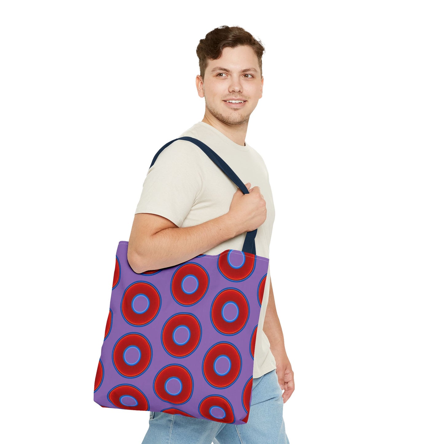 Lumpy Beach/Tote Bag - red vivid donuts w/light purple background
