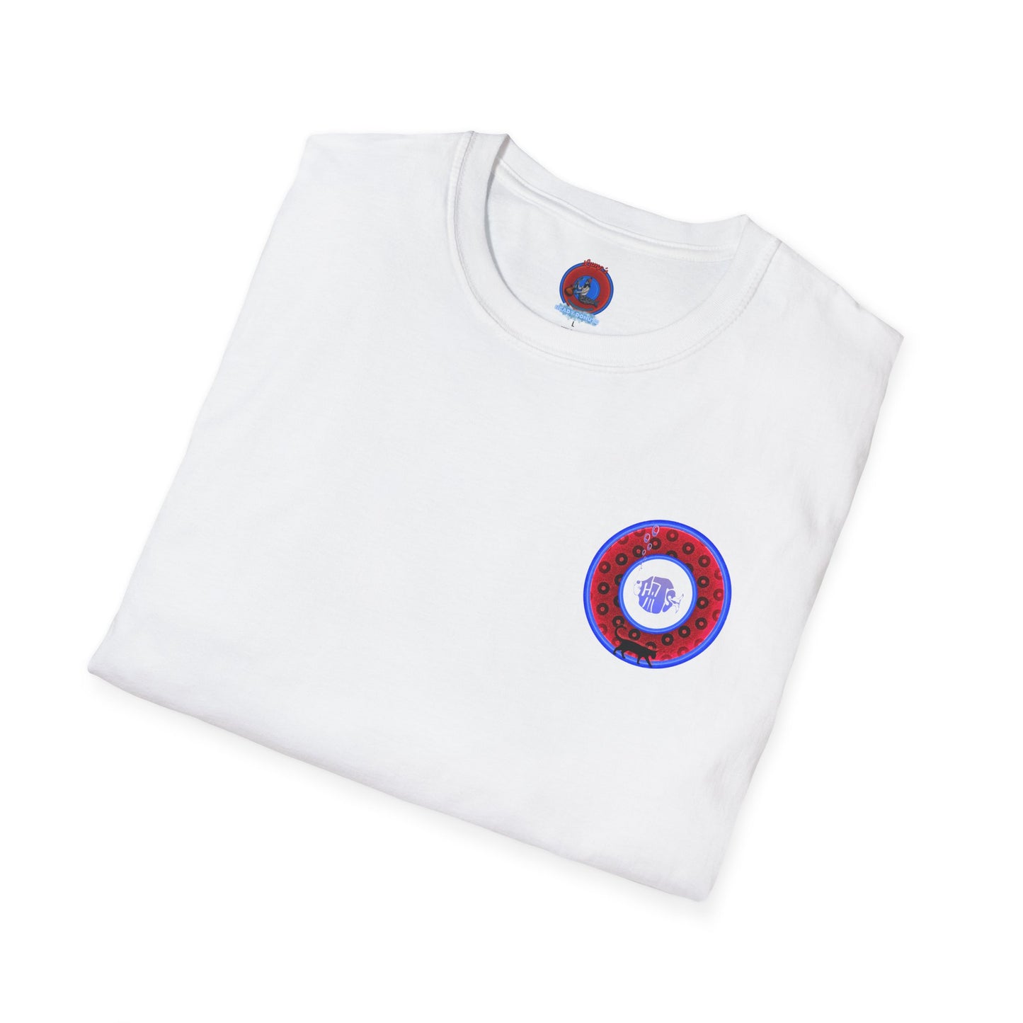 Classic Donut Tee - Unisex Soft-Style - "Cats: The Donut" - paradoxical red/blue widemouthed donut - variant 3