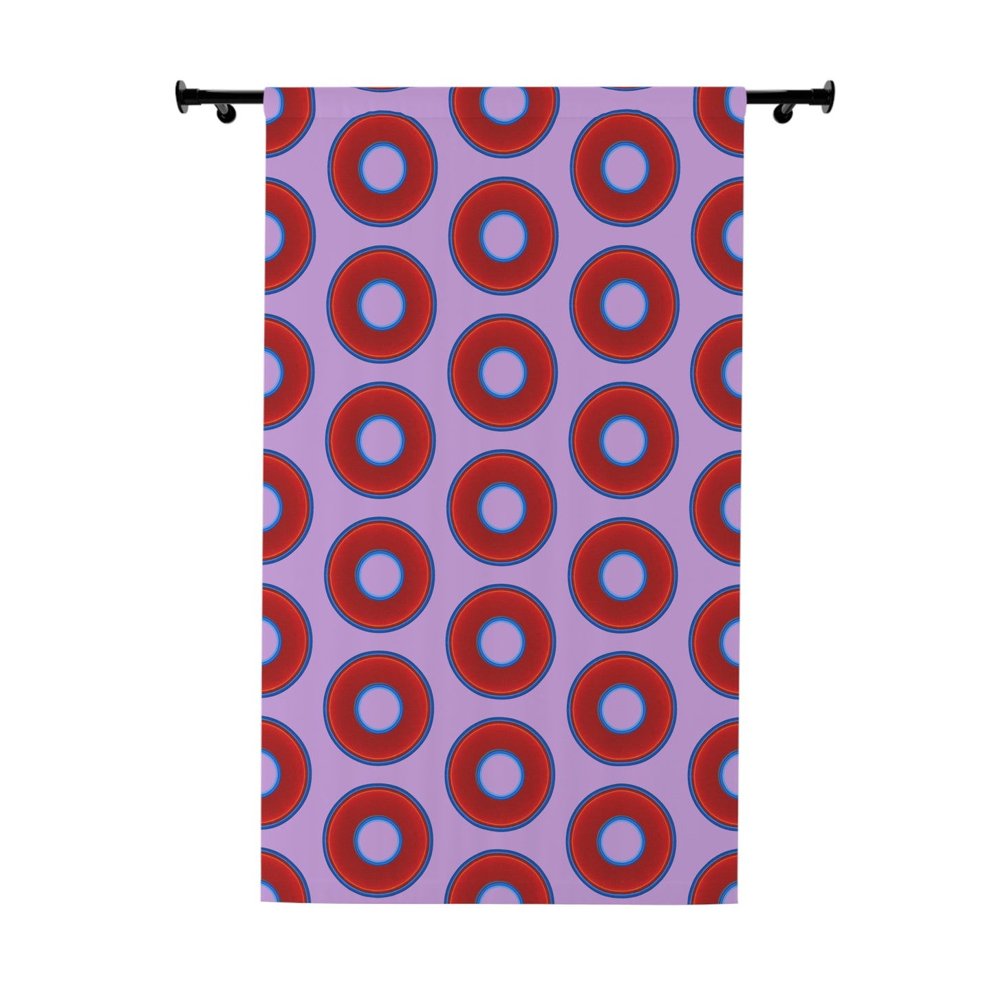 Lump's Heady Curtain w/Donuts - vivid red donut print - w/wisteria purple background - [*1 Piece / 50" x 84"]