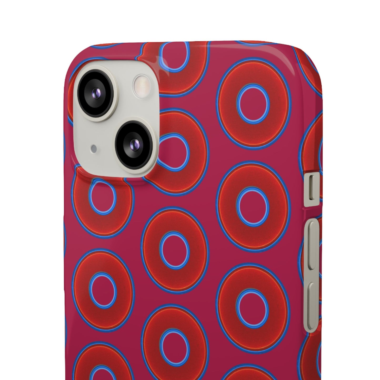 Lumpy Donut Snap Case - red vivid donut print w/dark magenta background