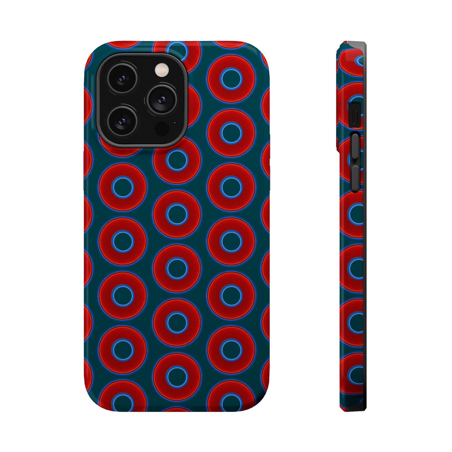 Magnetic Tough Donut Case - red vivid donut print w/midnight green background