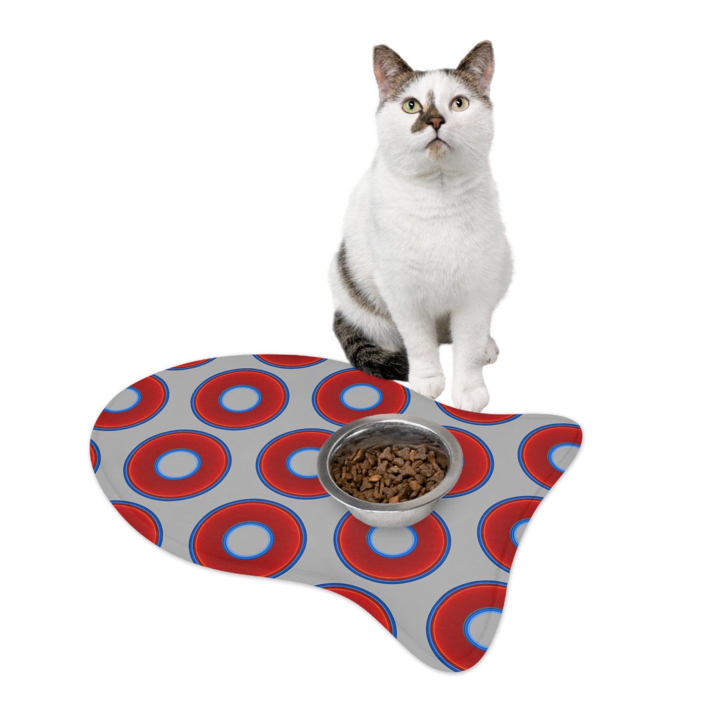 Wendy's Lumpy Pet Feed Mat - vivid red donuts w/light gray background