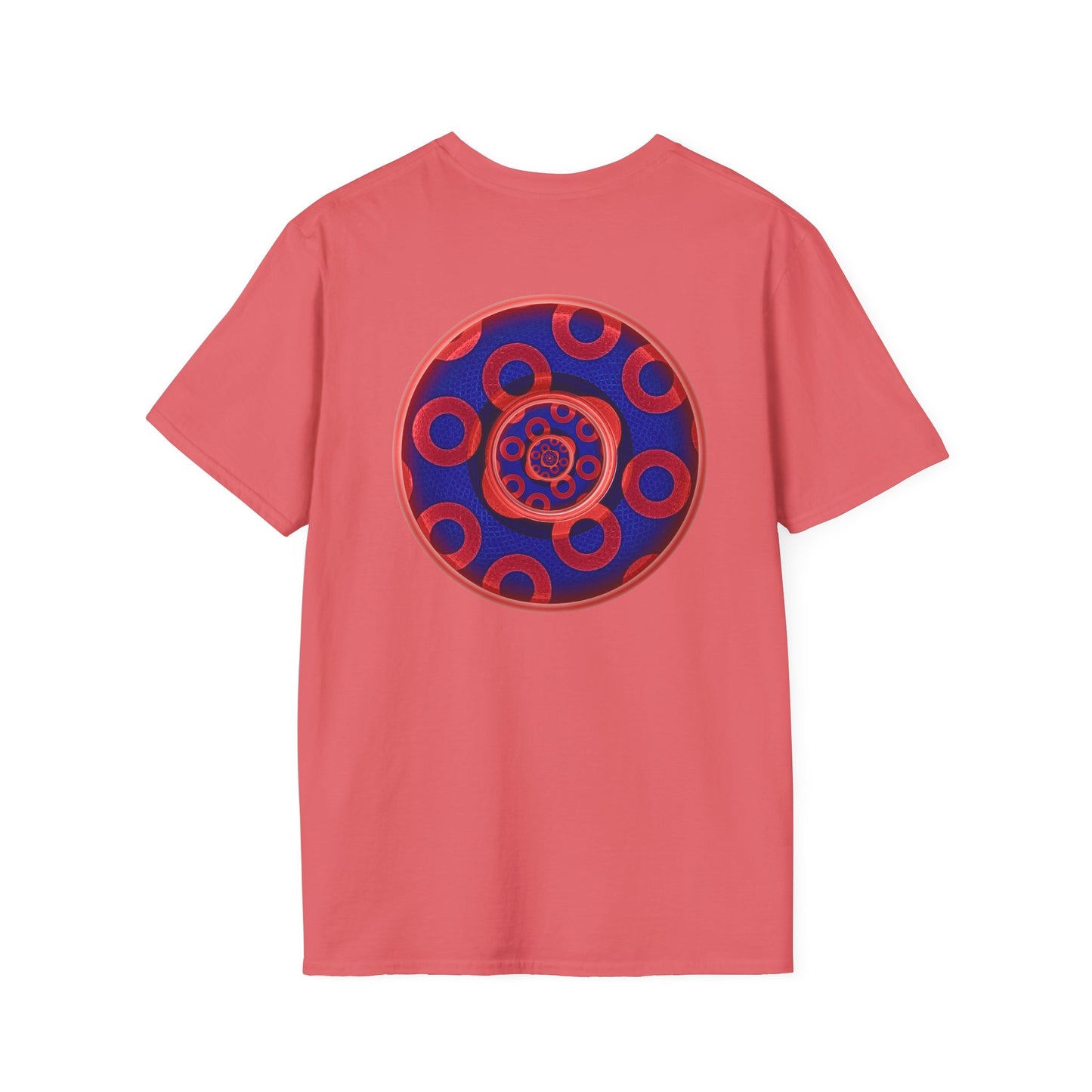 Classic Donut Tee - Unisex Soft-Style - "Kaleidoscope Abyss of Donut" - paradoxical print - variant 2 - series 1.0 - donut vortex - red/blue