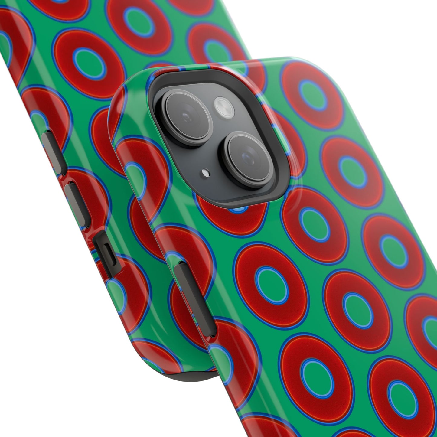 Magnetic Tough Donut Case - red vivid donut print w/jade green background