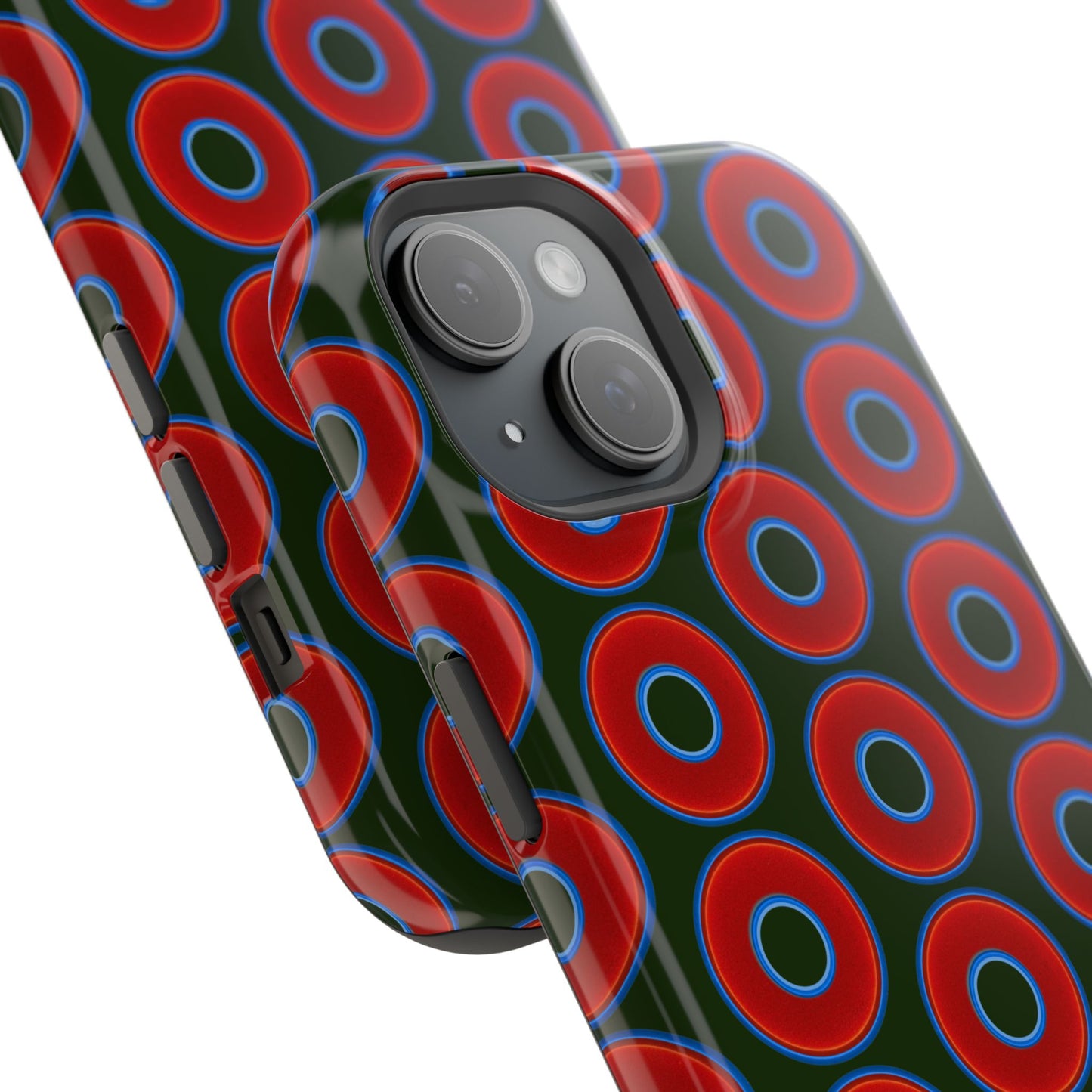 Magnetic Tough Donut Case - red vivid donut print w/deep forest green background